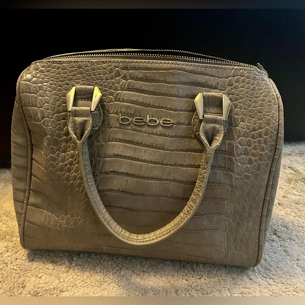 Bebe Taupe Croc-Embossed Satchel
